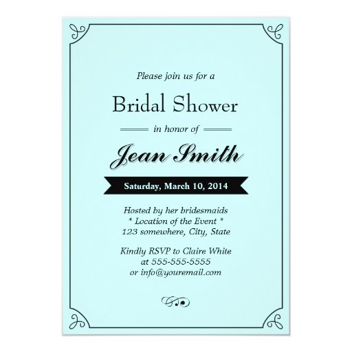 Classic Mint Blue Bridal Shower Invitations 5" X 7" Invitation Card (front side)