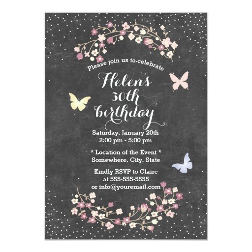 Vintage Chalkboard Floral Birthday Party 5x7 Paper Invitation Card