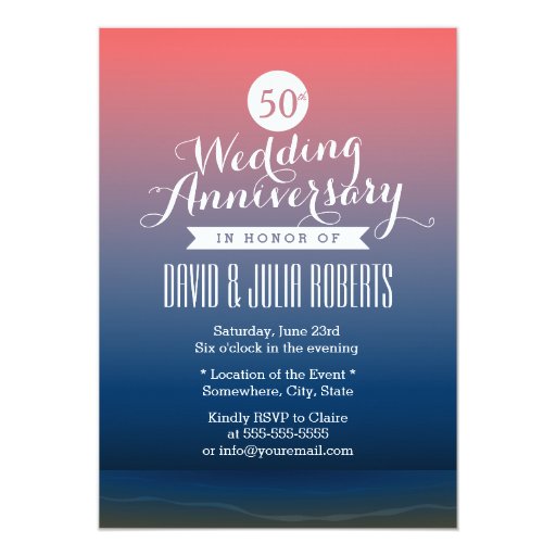 Elegant Pink & Blue Twilight Wedding Anniversary 5x7 Paper Invitation Card (front side)