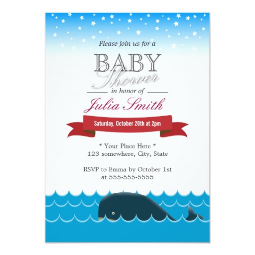 Cute Whale Swimming Under Blue Sky Baby Shower 5x7 Paper Invitation Card (front side)