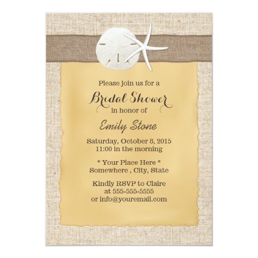 Rustic Sand Dollar & Starfish Beach Bridal Shower 5x7 Paper Invitation Card