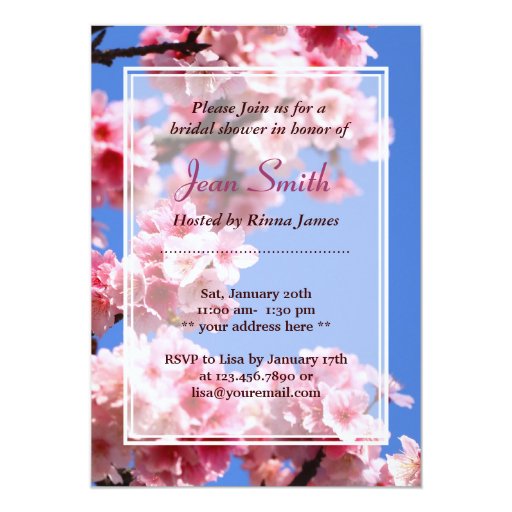 Spring Cherry Blossoms Bridal Shower Invitation 5" X 7" Invitation Card