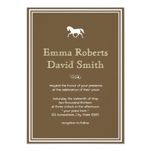 Classic Brown Damask Horse Wedding Invitations 5" X 7" Invitation Card