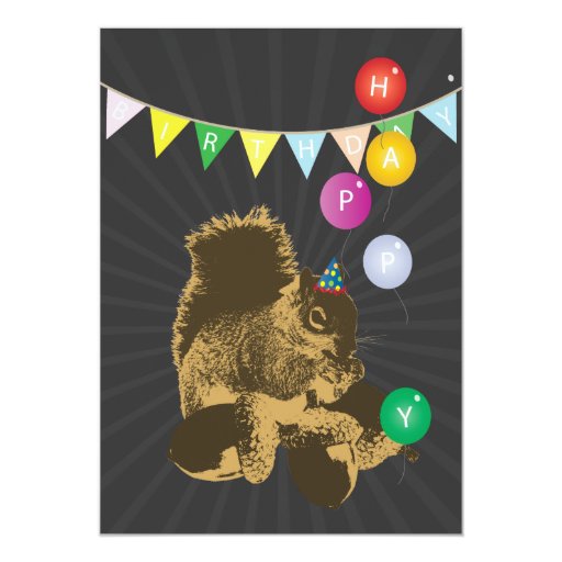 Dark Squirrel & Hazel Nuts Birthday Invitations 5" X 7" Invitation Card