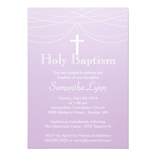 Modern Pink Ombre Garland Cross Holy Baptism 5x7 Paper Invitation Card (front side)