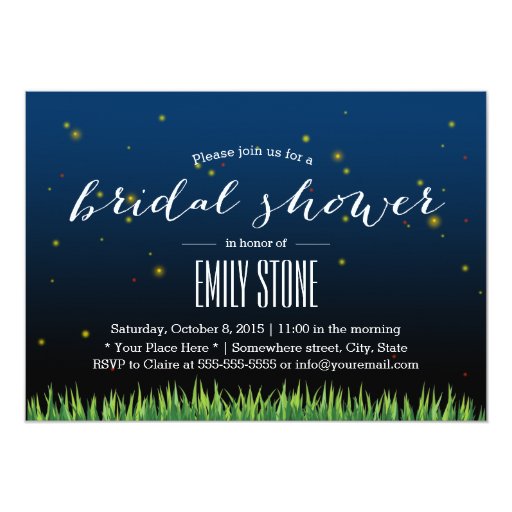 Classy Fireflies Summer Night Bridal Shower 5x7 Paper Invitation Card