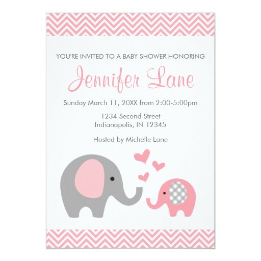 Elephant Baby Shower Invite Girl 5" X 7" Invitation Card