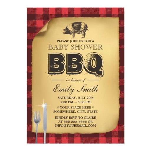 Classic Gingham Pig Roast BBQ Baby Shower 5x7 Paper Invitation Card (front side)