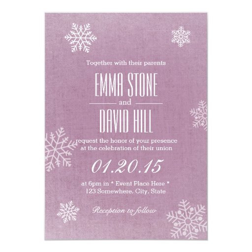 Elegant Snowflakes Misty Purple Winter Wedding 5x7 Paper Invitation Card
