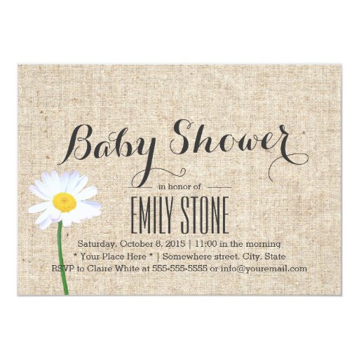 Cute Daisy Flower Burlap Baby Shower Invitations 5" X 7" Invitation Card