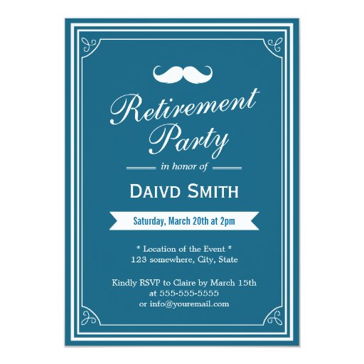Classy Blue Green Retirement Party Invitations 5" X 7" Invitation Card (front side)