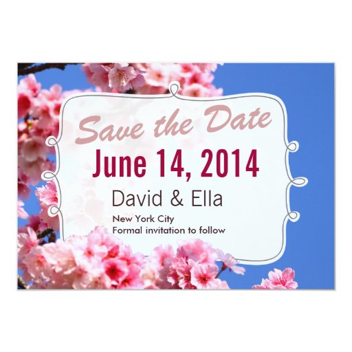 Cherry Blossom Save the Date Announcement 5" X 7" Invitation Card (front side)