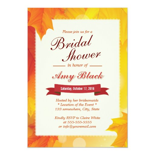 Classy Autumn Leaves Bridal Shower Invitations 5" X 7" Invitation Card (front side)