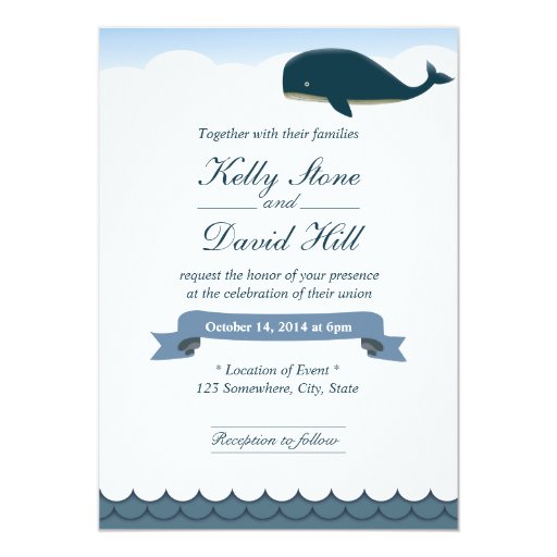 Elegant Flying Whale Wedding Invitations 5" X 7" Invitation Card (front side)