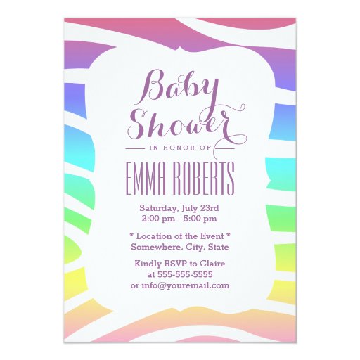 Stylish Pastel Zebra Stripes Baby Shower 5x7 Paper Invitation Card