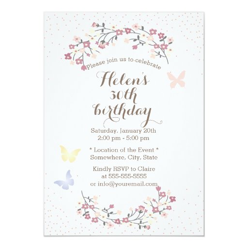 Spring Garden Butterfly & Flowers Birthday Party 5x7 Paper Invitation Card (front side)