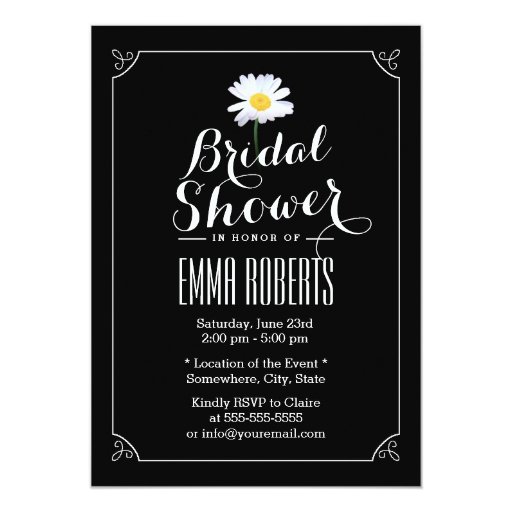 Cute Little Daisy Black Bridal Shower Invitations 5" X 7" Invitation Card