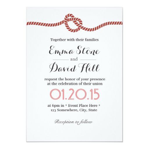 Simple Red Rope Knot Wedding Invitations 5" X 7" Invitation Card