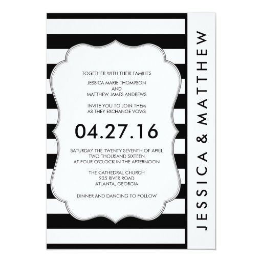 Black and White Stripes Modern Wedding Invitation 5" X 7" Invitation Card