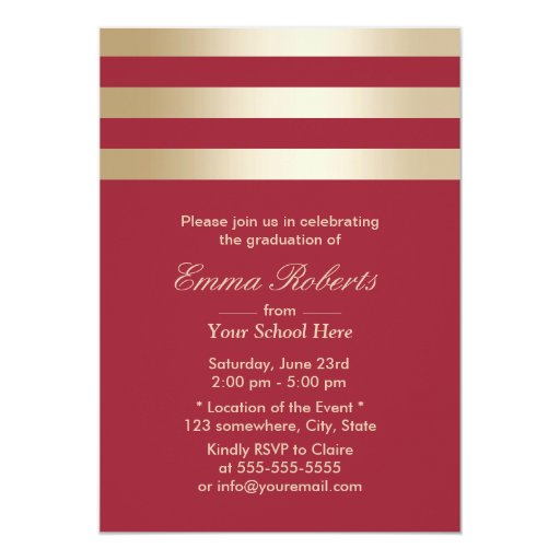 Modern Gold Stripes Red Graduation 5x7 Paper Invitation Card