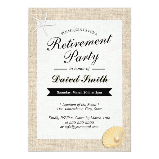 Beach Themed Burlap Retirement Party Invitations 5" X 7" Invitation Card (front side)