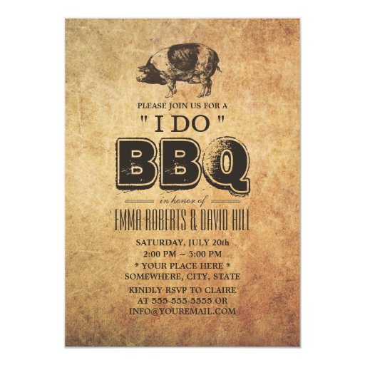 Vintage Pig Roast "I Do" BBQ Wedding 5x7 Paper Invitation Card (front side)