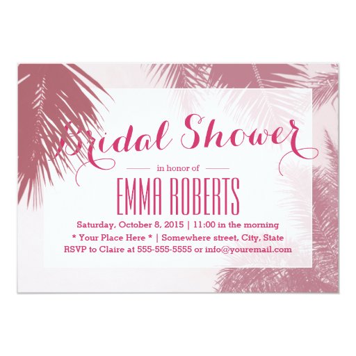 Tropical Pink Palm Tree Bridal Shower 5x7 Paper Invitation Card