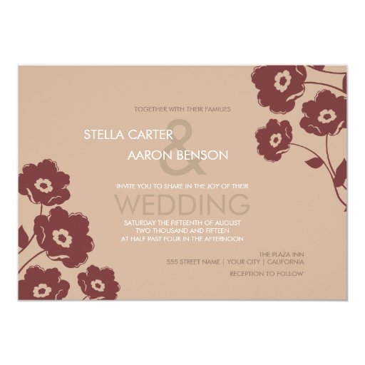 Modern Floral Wedding Invitation - marsala 5" X 7" Invitation Card