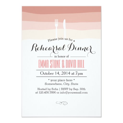 Elegant Coral Stripes Rehearsal Dinner 5x7 Paper Invitation Card (front side)