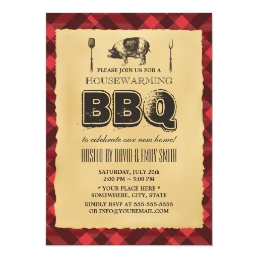 Vintage Backyard BBQ Housewarming Party 5x7 Paper Invitation Card (front side)