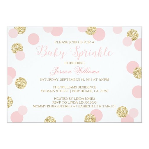 Pink and Gold Glitter Baby Sprinkle Invitations 5" X 7" Invitation Card