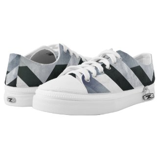 Unique Distressed Black Gray White Geometric Low-Top Sneakers