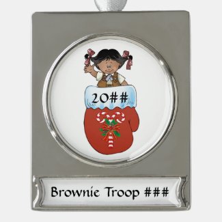 Brownie Mitten Dark Skin Silver Plated Banner Ornament