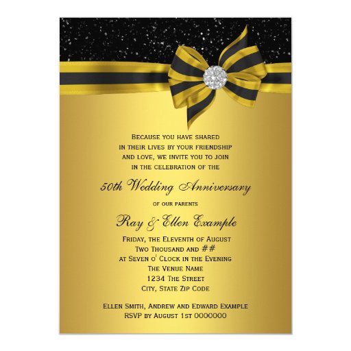 Elegant Black and Gold Bow 50th Anniversary Party 5.5x7.5 Paper Invitation Card