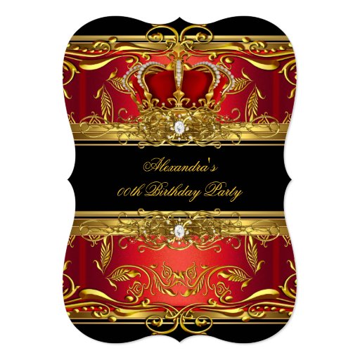 Elegant Regal Red Black Gold Queen Birthday Party 5x7 Paper Invitation Card