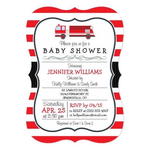 Elegant Fire Truck Baby Shower Invitation 5" X 7" Invitation Card