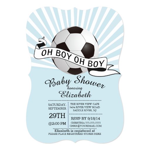 Modern Oh Boy Soccer Boys Baby Shower 5x7 Paper Invitation Card (front side)
