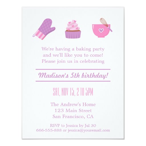 Modern Cupcake Purple Pink Baking Birthday Party 4.25x5.5 Paper Invitation Card (front side)
