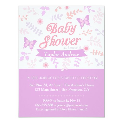 Elegant Floral Butterfly Baby Shower Invitations 4.25" X 5.5" Invitation Ca...