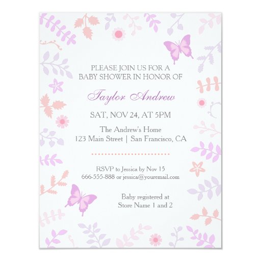 Elegant Pastel Spring Floral Butterfly Baby Shower 4.25x5.5 Paper Invitation Card