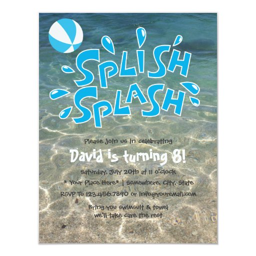 Boys Summer Splash Pool Party Birthday 4.25x5.5 Paper Invitation Card