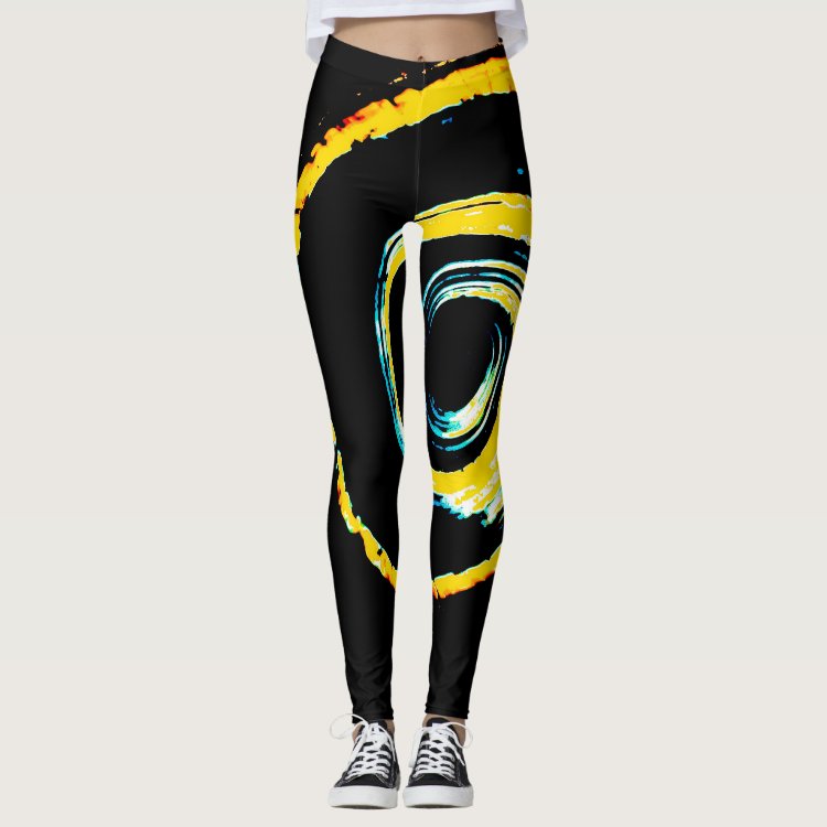 All Over Print Leggings with Yellow Twirl on Black