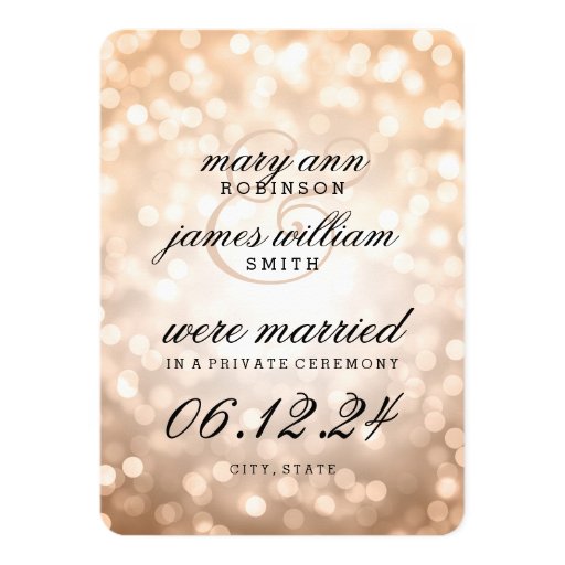 Elegant Marriage / Elopement Copper Bokeh Lights 4.5x6.25 Paper Invitation Card