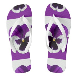 Purple and White Pansy Flip Flops