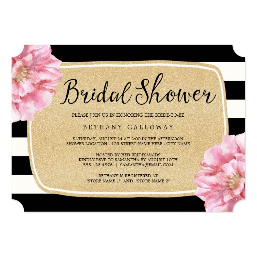 Floral Chic Bridal Shower Invitation / Champagne 5" X 7" Invitation Card