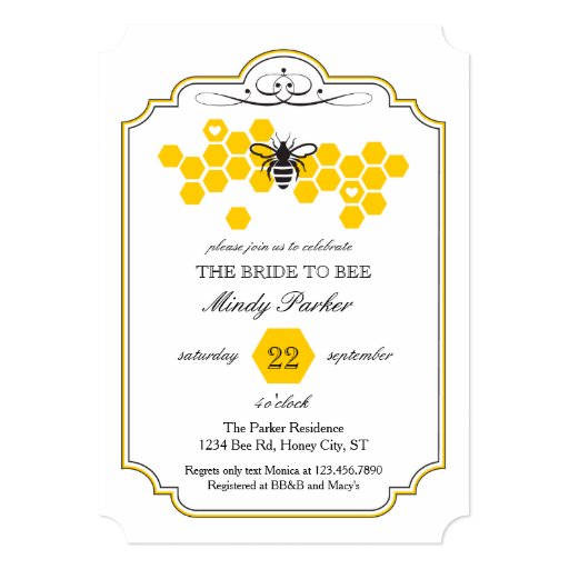 Bride to Bee Bridal Shower Invitation 5" X 7" Invitation Card