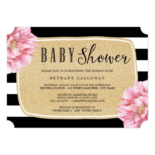 Floral Chic Baby Shower Invitation / Champagne 5" X 7" Invitation Card
