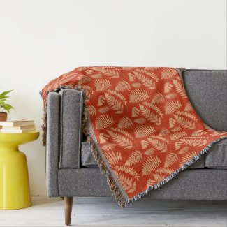 Woodland Fern Pattern, Mandarin Orange Throw Blanket