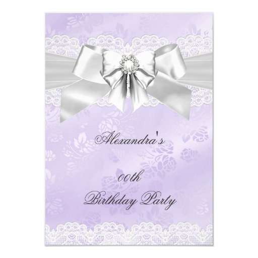 Elegant Purple Damask Silver White Birthday Party 4.5x6.25 Paper Invitation Card (front side)