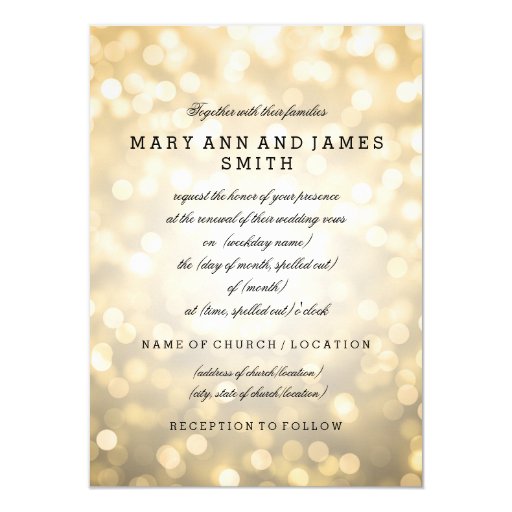 Elegant Wedding Vow Renewal Gold Glitter Lights 4.5x6.25 Paper Invitation Card